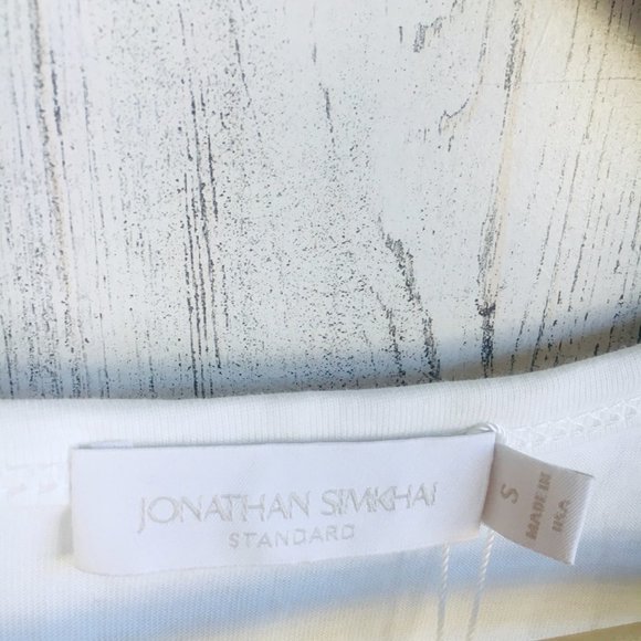 NWT Jonathan Simkhai STANDARD Cropped Top Ruched Tee Lace Hem White S - Picture 4 of 9